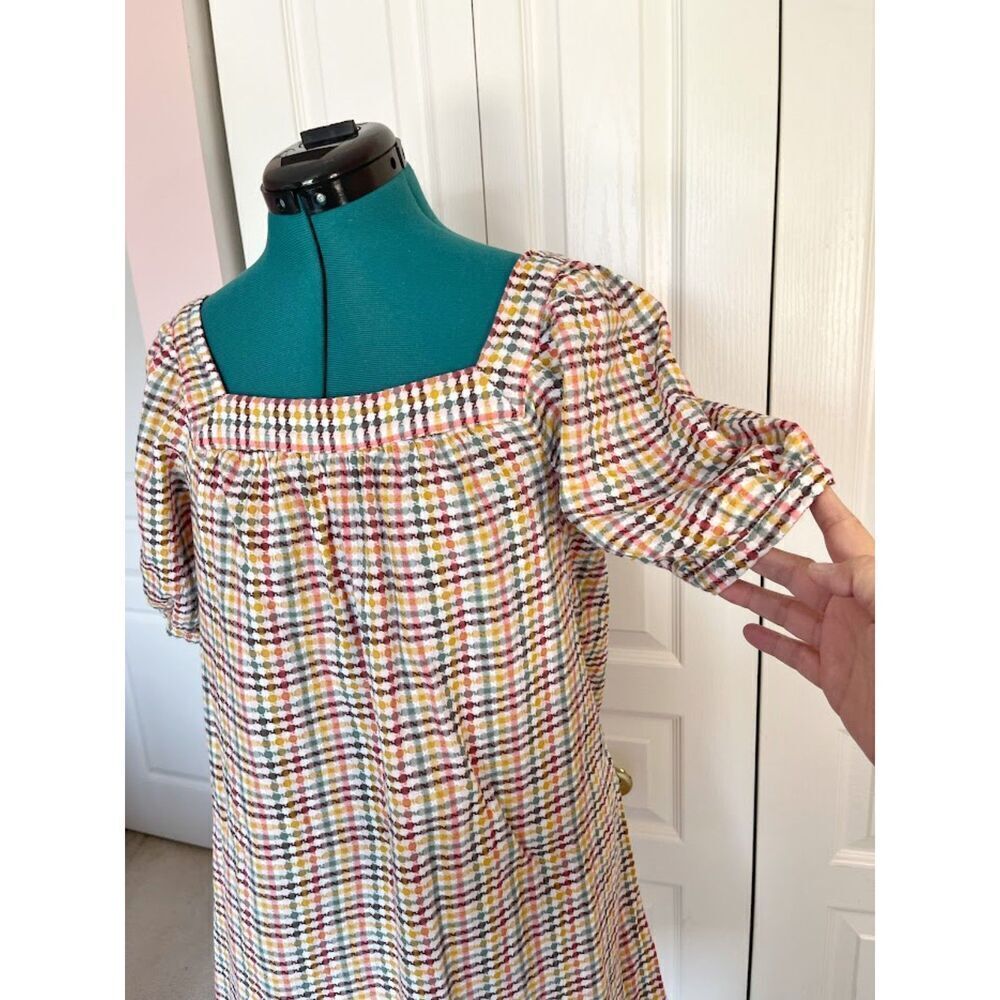 Old Navy Multicolor Plaid Dobby Gingham Puff Sleeve Textured Swing Dress - Picture 8 of 11